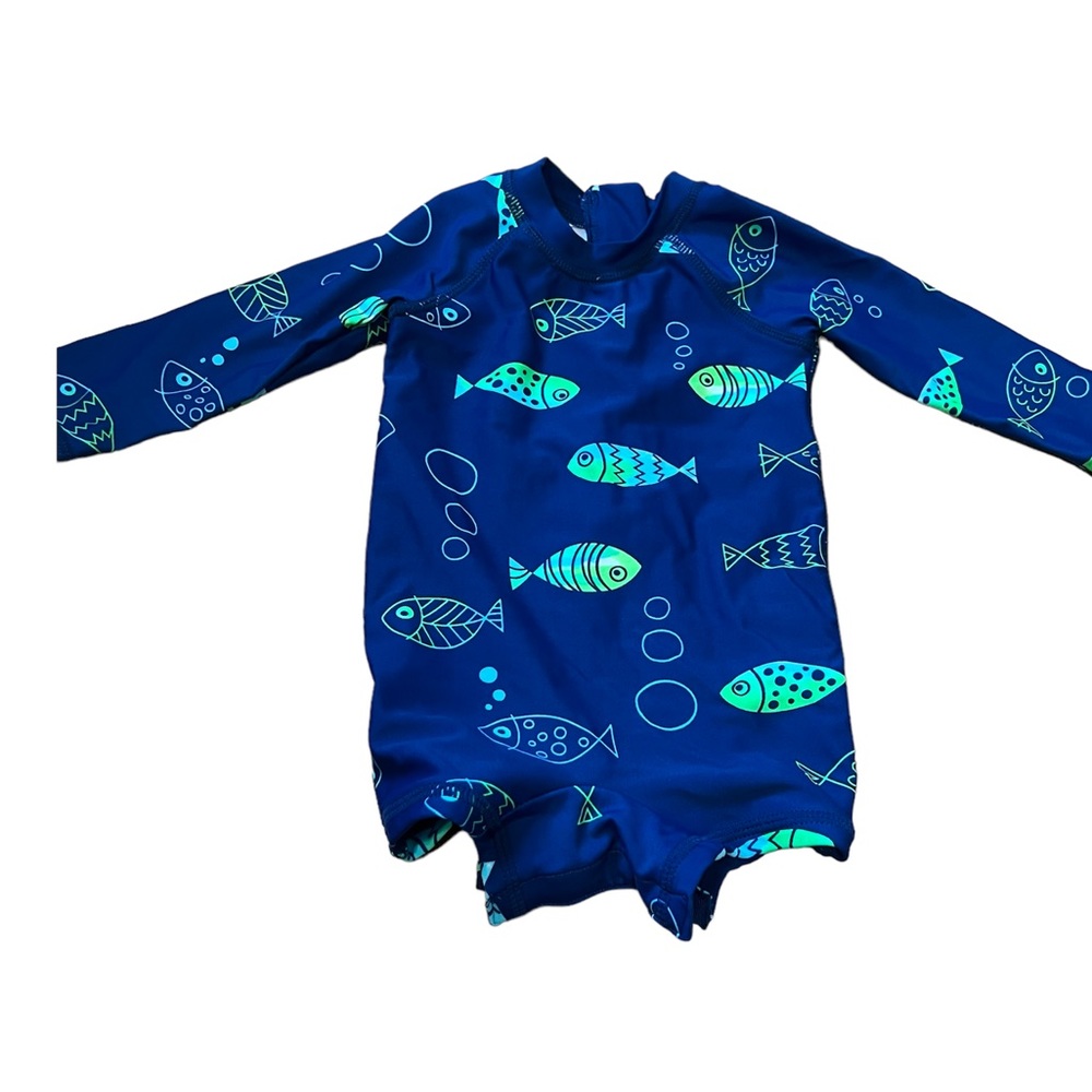 Wave Zone baby swimsuit wetsuit size 0-3 months blue boy fish rash guard